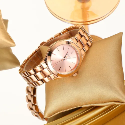 Vista 4 de BUREI Reloj de negocios para mujer con fecha de día, movimiento de cuarzo analógico, pulsera de acero inoxidable de oro plateado, reloj de moda
