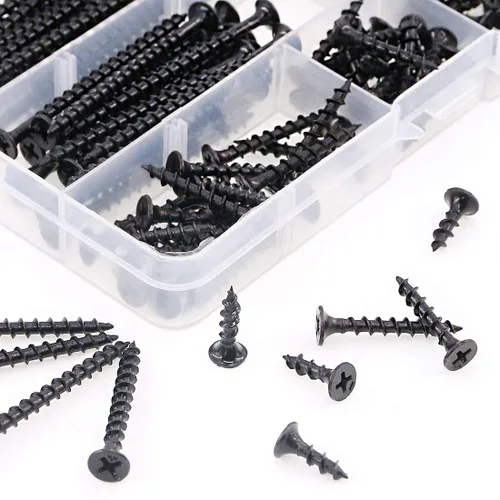 Vista 5 de Tornillos para paneles de yeso de rosca gruesa #7 con Phillips Drive, óxido negro, cabeza de corneta, kit surtido de tornillos para madera, ideal