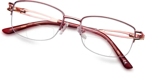 Vista 7 de LianSan Metal Bifocal Reading Glasses for Women,Stylish Half Rim Zero Top Blue Light Blocking Computer Reader