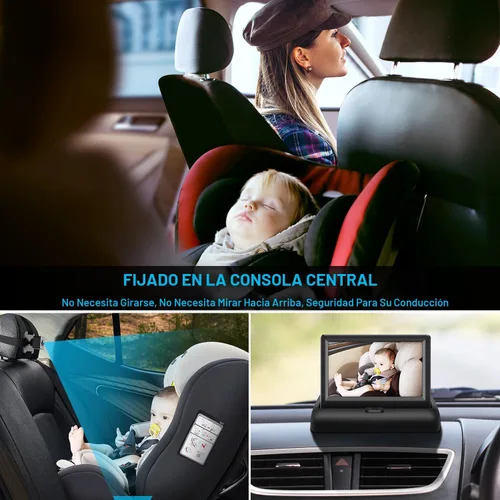 Vista 4 de Espejo de coche para bebé con pantalla de función de visión nocturna HD de 4.3 pulgadas, cámara de seguridad para asiento de automóvil con amplia