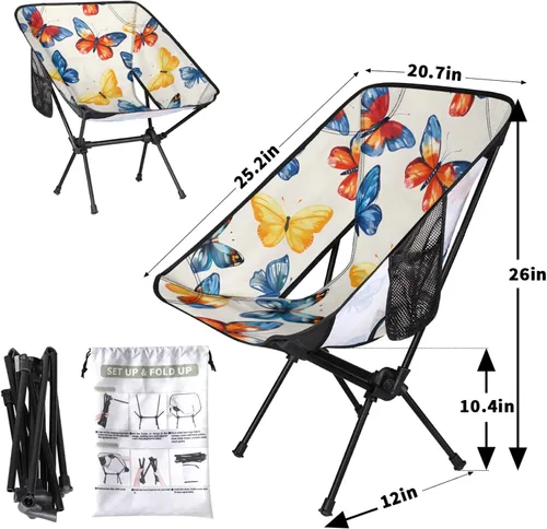 Vista 2 de Honeybaby Silla plegable de camping con mariposa, sillas de camping, ligeras, portátiles, sillas plegables para exteriores, para camping, viajes