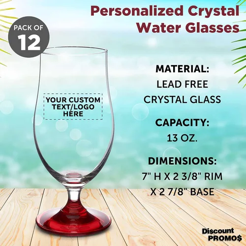 Vista 4 de DISCOUNT PROMOS Toscana, vasos de agua grandes personalizados de 13 onzas, juego de 12 unidades, texto personalizable, logotipo, cristalería