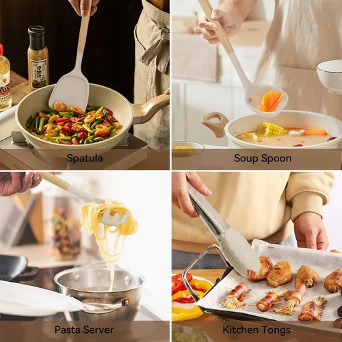 Vista 12 de Juego de cuchillos de cocina profesionales de 10 piezas con bloque universal de cuchillos, herramientas de cocina antiadherentes resistentes al Caqui