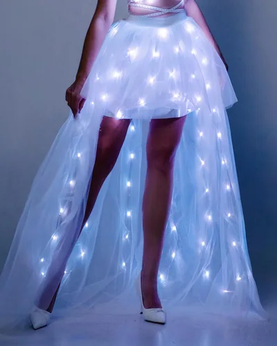 Vista 5 de Faldas tutú de tul para mujer, falda acampanada para disfraz de fiesta con luz LED, disfraz de Halloween