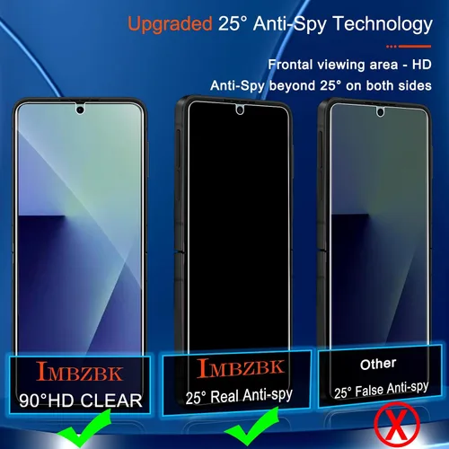 Vista 3 de IMBZBK [Instalación automática] Paquete de 2 protectores de pantalla de privacidad para Samsung Galaxy Z Flip 7, 2 películas antiespía interiores +