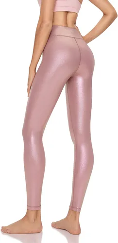 Vista 5 de LIEBERGO Leggings de piel sintética para mujer diseño de sirena brillante cintura alta control de abdomen para invierno color metálico pantalones