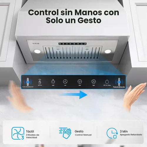 Vista 3 de VIKIO HOME Campana Extractora Empotrable de 30 Pulgadas, 980 CFM Campana de Ventilación de Cocina Integrada, Convertible con Conductos/Sin