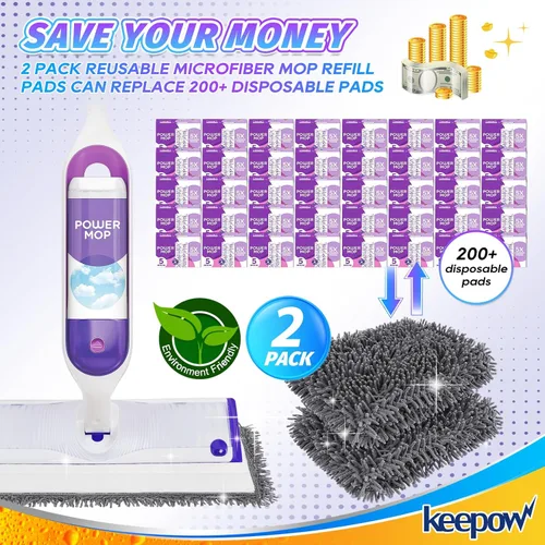 Vista 8 de KEEPOW Almohadillas de microfibra reutilizables para mopa Swiffer Powermop, paquete de 2, almohadillas de mopa eléctrica para trapeador de 13 a 15