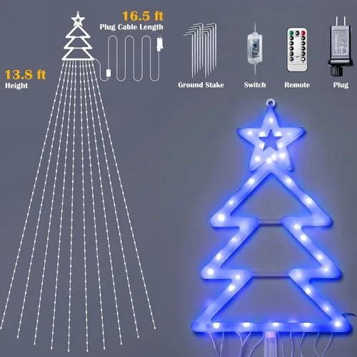 Vista 6 de Guirnalda de luces de estrella para decoración de Navidad al aire libre, 420 LED, impermeable, con decoración para árbol de Navidad, 8 modos
