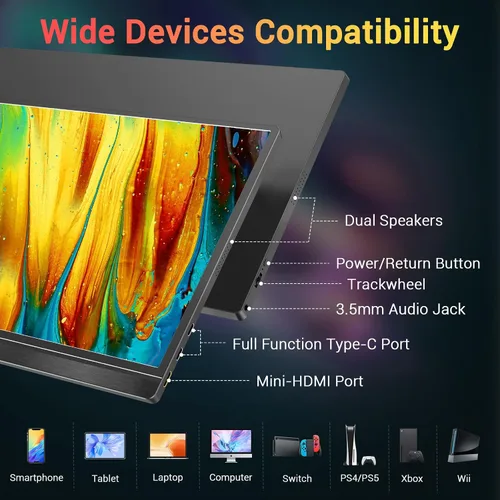 Vista 3 de KYY Monitor portátil de 15.6 pulgadas FHD 1080P USB C HDMI monitor de juegos ultra delgado pantalla IPS con cubierta inteligente y altavoces, Plug &