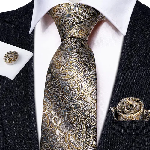 Vista 2 de Barry.Wang Conjunto de corbata de seda para hombre, diseño abstracto, corbata, bolsillo, cuadrado, gemelos, boda, fiesta, formal