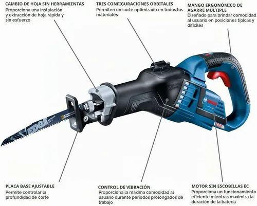 Vista 2 de BOSCH GSA18V-125N 18V EC Sierra recíproca de agarre múltiple sin escobillas de 1-1/4 pulgadas (herramienta desnuda)