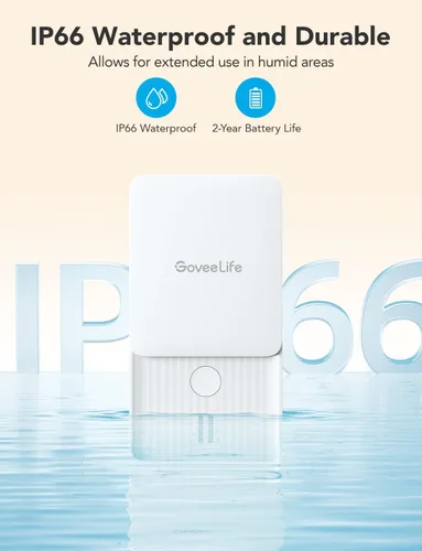 Vista 7 de GoveeLife Premium Detector inteligente de fugas de agua 2 con rango ultralargo de 1968 pies, sensor de agua wifi con SMS/Email/APP Push y alarma