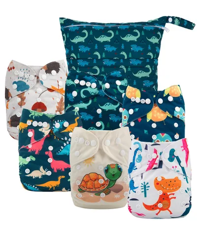 Vista 13 de babygoal - Juego de 6 fundas para pañales de tela con bolsa húmeda para pañales ajustables y predoblados con doble refuerzo, ajustables