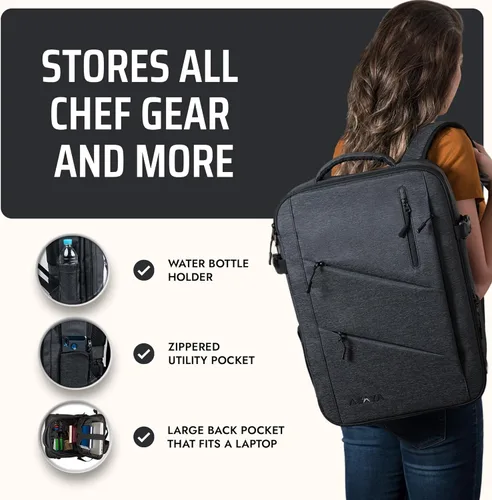 Vista 5 de Asaya - Mochila para cuchillos de chef con bolsa enrollable para 20 cuchillos de bolsillo - Más de 30 bolsillos para cuchillos - Los cuchillos