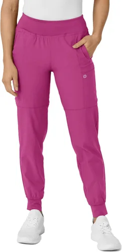 Vista 27 de Pantalón de hospital para mujer con cintura cómoda y estilo jogger, rojo, talla S Negro