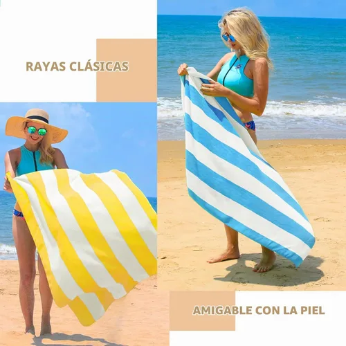 Vista 8 de Exclusivo Mezcla - Juego de 2 toallas de playa a rayas, 30” x 60” y 35” x 70” Azul
