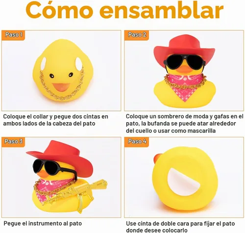 Vista 3 de wonuu Adornos de Pato de Goma para Coche Decoraciones de Salpicadero de Coche para Accesorios Geniales de Coche con Sombrero de Vaquero Collar