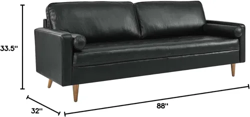 Vista 3 de Modway Valour - Sofá de cuero y espuma densa de 88 pulgadas con acabado negro