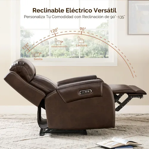 Vista 4 de CHITA Silla reclinable eléctrica de cuero genuino para adultos, sillón reclinable eléctrico que se acerca a la pared con reposacabezas eléctrico