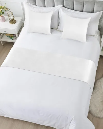 Vista 5 de Caminos de cama blancos para cama de tamaño individual, mantas decorativas para pie de cama, moderno y simple telón de fondo blanco para cama, sofá