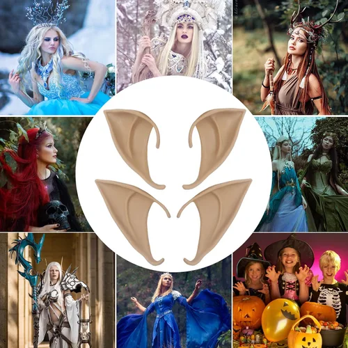 Vista 5 de Disfraz de orejas de elfo para Halloween accesorios de cosplay 2 pares de orejas de hada alas de pixie fiesta de anime orejas de elfo para fiesta