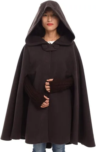 Vista 7 de GRACEART Women's Hood Woolen Cape Bridal Wedding Winter Cloak Plus Size Thick Coat Negro 1