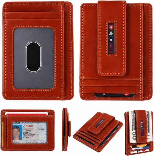Vista 15 de Alpine Swiss Harper - Billetera delgada con clip para dinero, bolsillo frontal, RFID, de cuero, minimalista, para hombre, con soporte para tarjeta