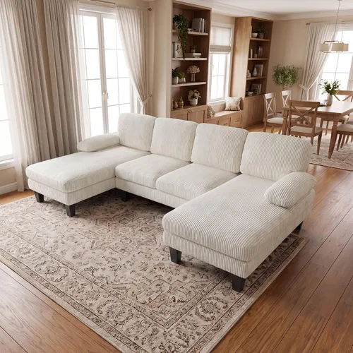 Vista 8 de JUMMICO Sofás Seccionales para Sala de Estar, Sofá en Forma de U con Tela de Chenilla, Sofá Moderno de 4 Asientos con Almohadas Removibles