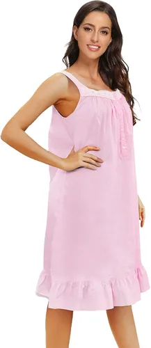 Vista 3 de IZZY + TOBY Camisones de algodón ligero para mujer, camisón de algodón sin mangas, camisón de media pantorrilla para mujer