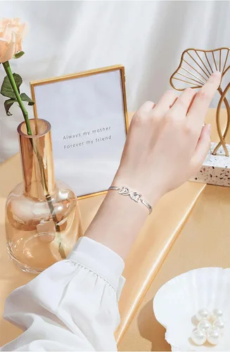Vista 2 de DAOCHONG Pulsera de plata de ley 925 con diseño de infinito y corazón para mujer