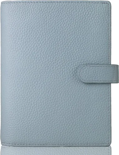 Vista 7 de Funda para planificador de cuero genuino A6 con presilla para bolígrafo, ranuras para tarjetas, bolsillos con cremallera, funda para organizador