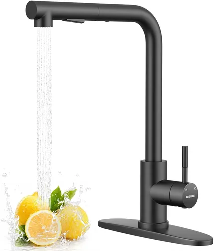 Vista 14 de WEWE Grifo de cocina de acero inoxidable de 14.5 pulgadas de alto con rociador extraíble, grifo de fregadero giratorio de 360° de níquel cepillado
