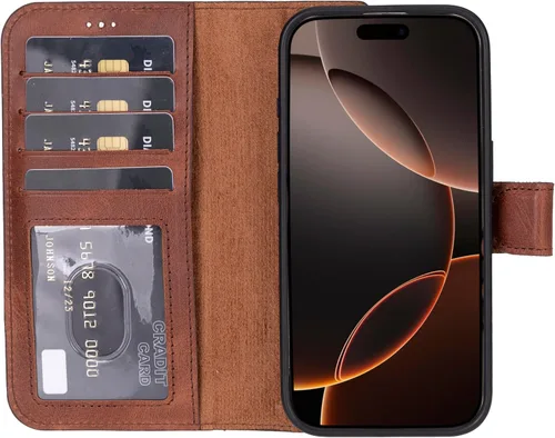 Vista 53 de HARDISTON Funda de piel auténtica hecha a mano compatible con iPhone 11 Pro de 5.8 pulgadas, funda magnética desmontable con tarjeteros - bordes