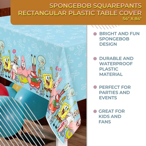 Vista 4 de Spongebob Squarepants - Mantel rectangular de plástico, 54 x 84 pulgadas, ideal para cumpleaños y fiestas de niños