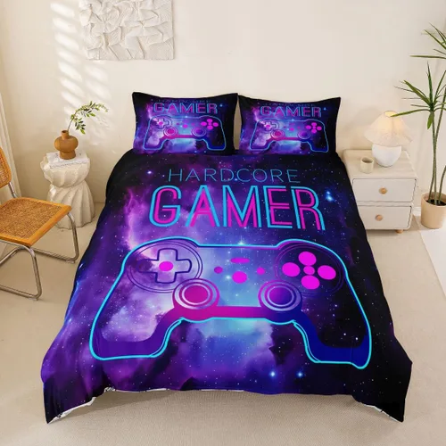 Vista 24 de Feelyou - Funda de edredón con estampado de auriculares, juego de ropa de cama con temática musical, patrón geométrico musical, funda de edredón