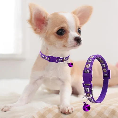 Vista 6 de Jecikelon 6 collares ajustables para cachorros, para perros pequeños, collar de poliéster para gatos con campana, collar básico para perros extra