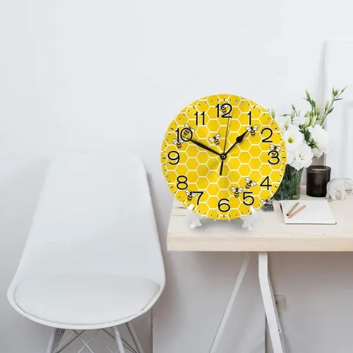 Vista 4 de Reloj de pared redondo de abejas amarillas y miel, reloj de pared redondo silencioso sin tictac de 10 pulgadas, decoración del hogar para oficina