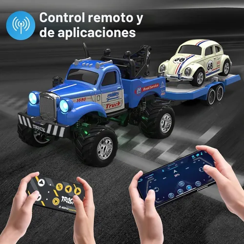 Vista 3 de MOONTOY Mini camión de aleación a escala 1:64 con luces LED, control remoto de 2.4 GHz y control de aplicaciones, auto de juguete de bolsillo