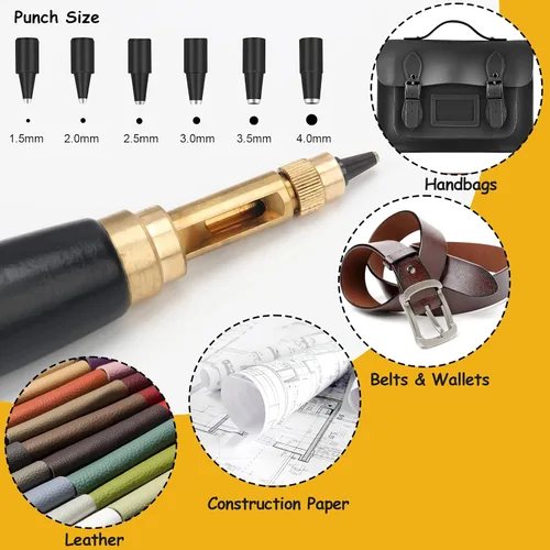 Vista 5 de Boyistar - Perforador de tornillo japonés, con mango de madera, herramienta ajustable de cuero para cinturones, correa de reloj, bolsos con 6