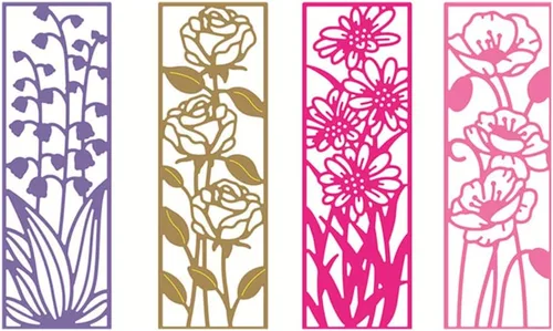 Vista 5 de 4 piezas de plantillas de fondo con forma de flor, plantillas de recorte de metal 3D, plantillas de flores rectangulares, hojas en relieve