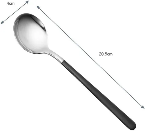 Vista 4 de Cucharas de cena de acero inoxidable de 4 piezas con borde redondo, cuchara de mesa cómoda de mango largo de 8 pulgadas, cubiertos pulidos