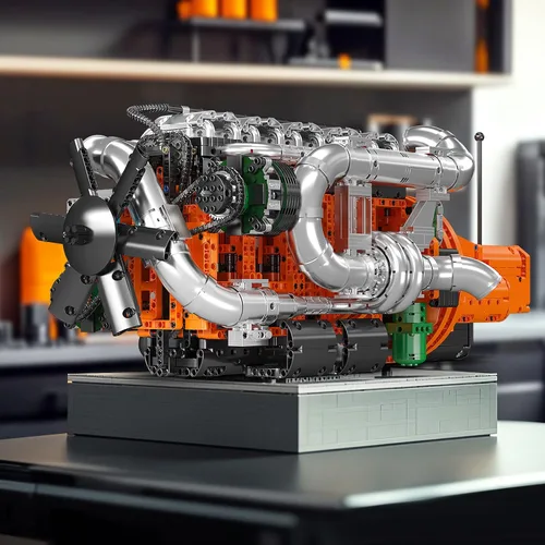 Vista 4 de Mould King 10200 Kit de Modelo de Motor V8 para Camión, Kit de Modelo de Motor MOC con Transmisión, Kit de Construcción de Modelo de Ingeniería