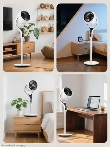 Vista 7 de FOHERE Ventilador de suelo, ventilador de pedestal oscilante de 120°, ventilador inteligente silencioso con luz LED, altura ajustable de 27-46