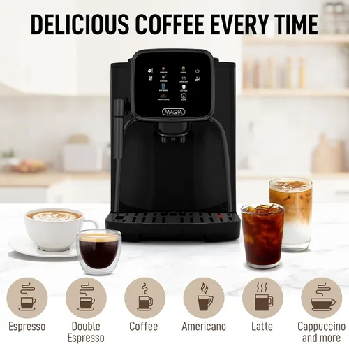 Vista 6 de Zulay Kitchen Magia Clasica - Máquina automática de café expreso con molinillo integrado, cafetera de panel táctil, espumador de leche con varita