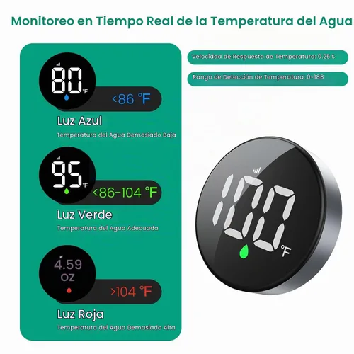 Vista 2 de Longriver MX08 Monitor de temperatura de ducha inalámbrico, termómetro de ducha para cabezales y sistemas Sensor hidroalimentado, pantalla