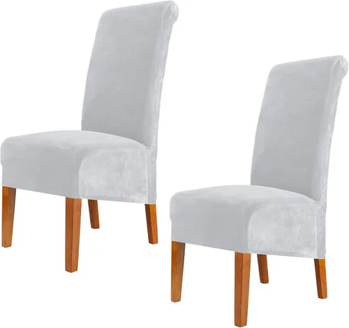 Vista 40 de Fundas elásticas para sillas de comedor, fundas protectoras de asiento extraíbles de terciopelo suave para sillas Parson (2, beige)