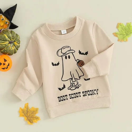 Vista 69 de Disfraz de Halloween para bebé, sudadera de calabaza con cuello redondo, suéter de manga larga, ropa de otoño