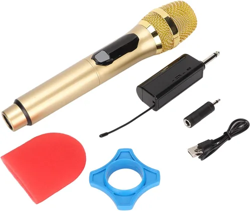 Vista 9 de Diyeeni Micrófono de karaoke de mano, sistema de micrófono con receptor recargable, micrófono dinámico portátil con pantalla LED, para cantar