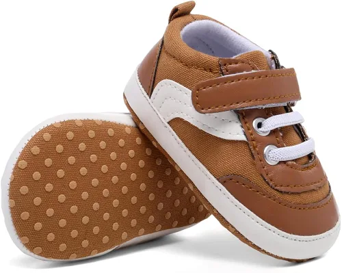 Vista 4 de SABATUTU Tenis de lona para bebés niños y niñas, suela suave, antideslizantes, ligeros, para recién nacidos, para primeros pasos, para cuna de 0 a